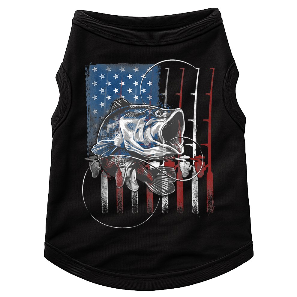 Fishing American Flag Vintage, USA Bass Fisherman Doggie Tank