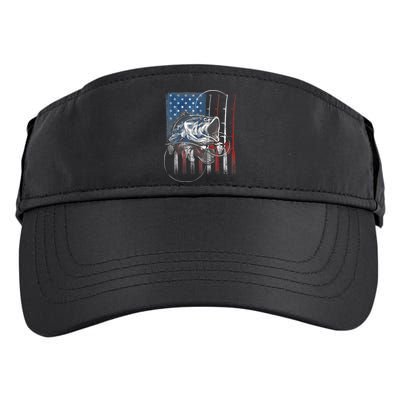 Fishing American Flag Vintage, USA Bass Fisherman Adult Drive Performance Visor