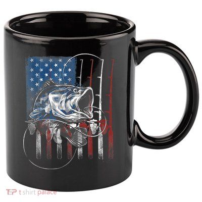 Fishing American Flag Vintage, USA Bass Fisherman 11oz C Handle Ceramic Mug