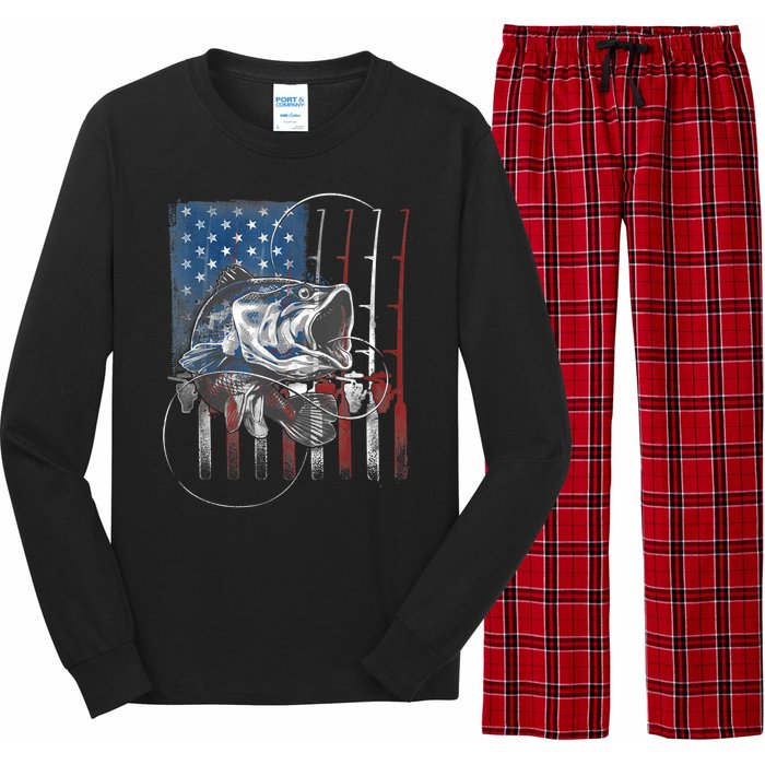 Fishing American Flag Vintage, USA Bass Fisherman Long Sleeve Pajama Set