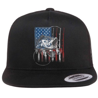 Fishing American Flag Vintage, USA Bass Fisherman Flatbill Hat