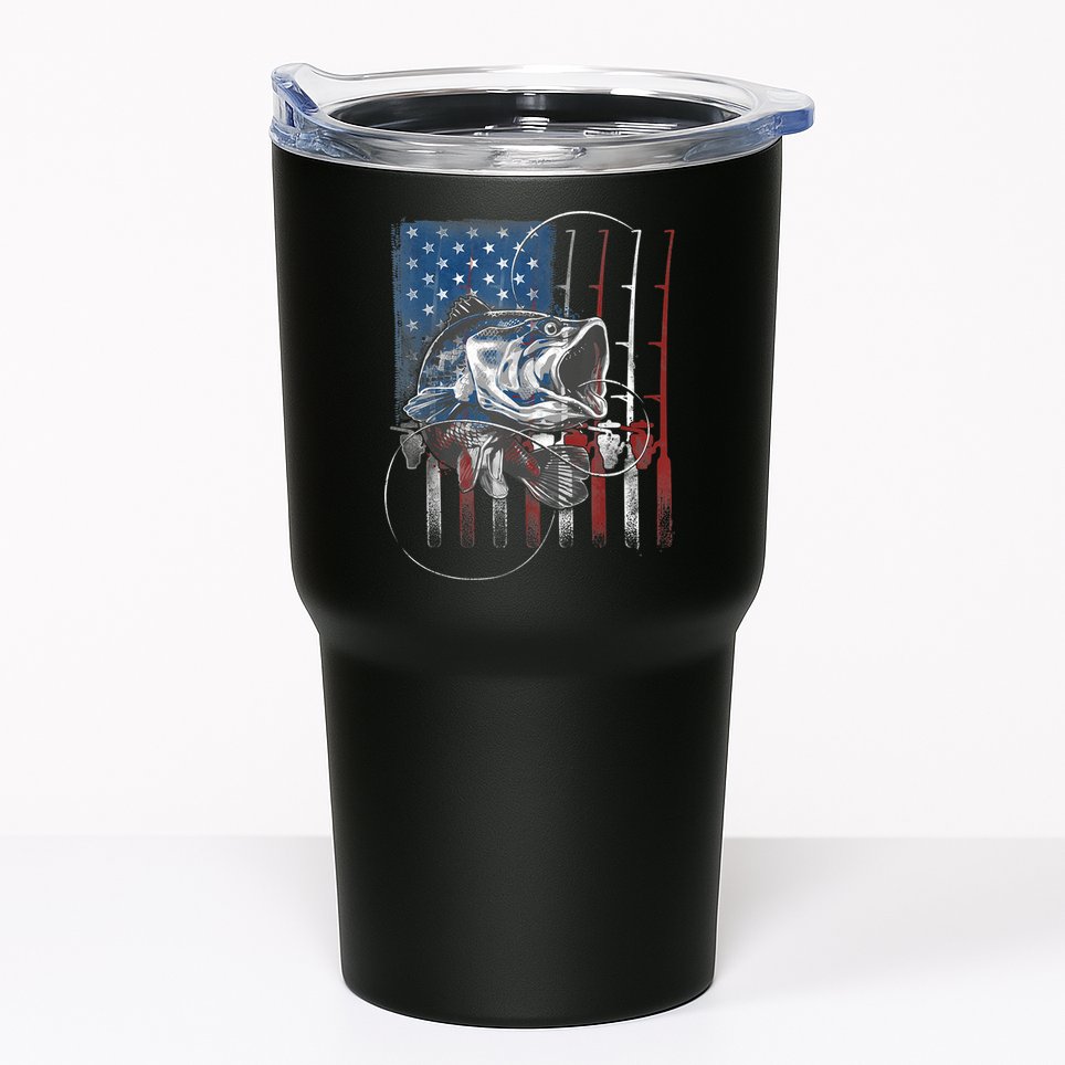Fishing American Flag Vintage, USA Bass Fisherman Tumbler