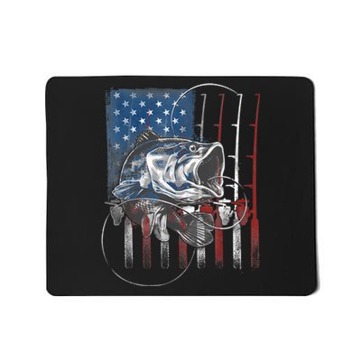 Fishing American Flag Vintage, USA Bass Fisherman Mousepad