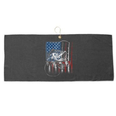 Fishing American Flag Vintage, USA Bass Fisherman Large Microfiber Waffle Golf Towel