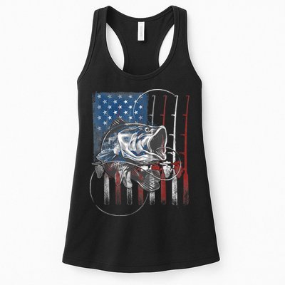Fishing American Flag Vintage, USA Bass Fisherman Womens Tank Top