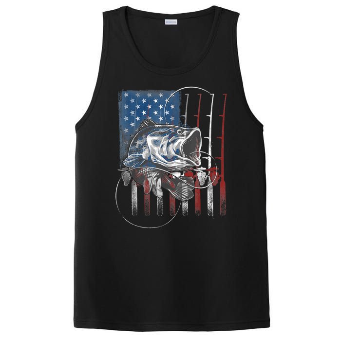 Fishing American Flag Vintage, USA Bass Fisherman PosiCharge Competitor Tank