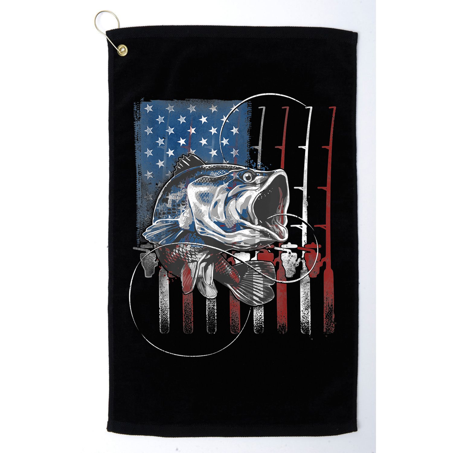 Fishing American Flag Vintage, USA Bass Fisherman Golf Towel
