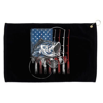 Fishing American Flag Vintage, USA Bass Fisherman Grommeted Golf Towel