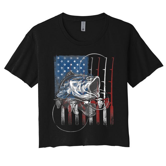 Fishing American Flag Vintage, USA Bass Fisherman Crop Top