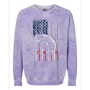 Funny American Flag Fishing Rod Fishing Lover Colorblast Crewneck Sweatshirt