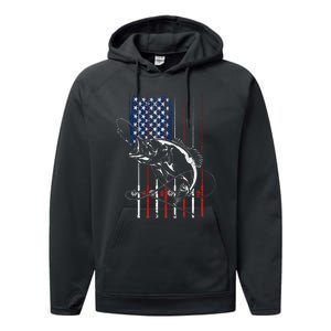 Funny American Flag Fishing Rod Fishing Lover Performance Fleece Hoodie