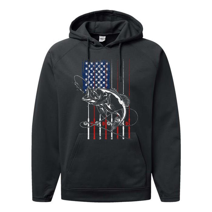 Funny American Flag Fishing Rod Fishing Lover Performance Fleece Hoodie