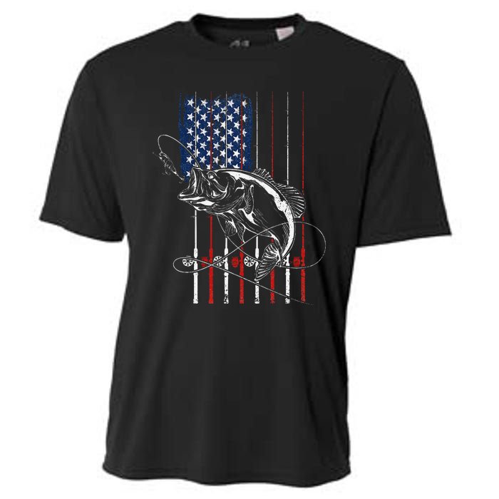 Funny American Flag Fishing Rod Fishing Lover Cooling Performance Crew T-Shirt