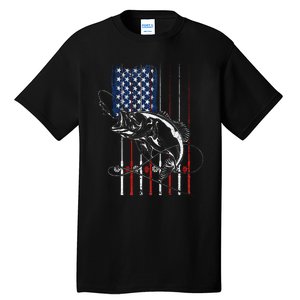 Funny American Flag Fishing Rod Fishing Lover Tall T-Shirt