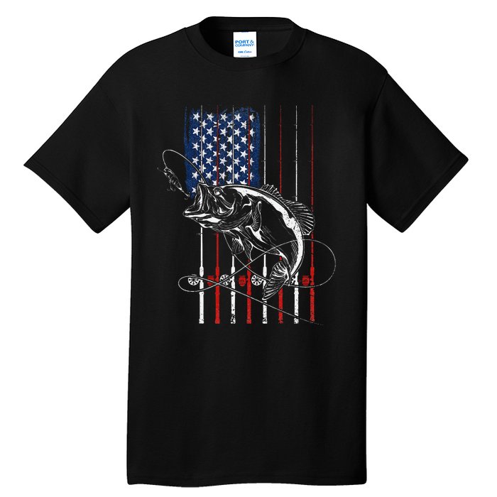 Funny American Flag Fishing Rod Fishing Lover Tall T-Shirt