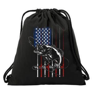 Funny American Flag Fishing Rod Fishing Lover Drawstring Bag