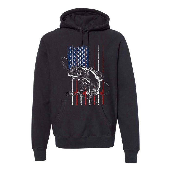 Funny American Flag Fishing Rod Fishing Lover Premium Hoodie