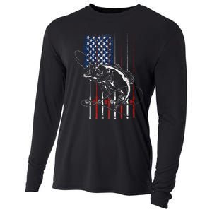 Funny American Flag Fishing Rod Fishing Lover Cooling Performance Long Sleeve Crew