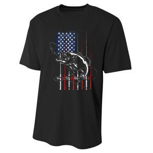 Funny American Flag Fishing Rod Fishing Lover Performance Sprint T-Shirt