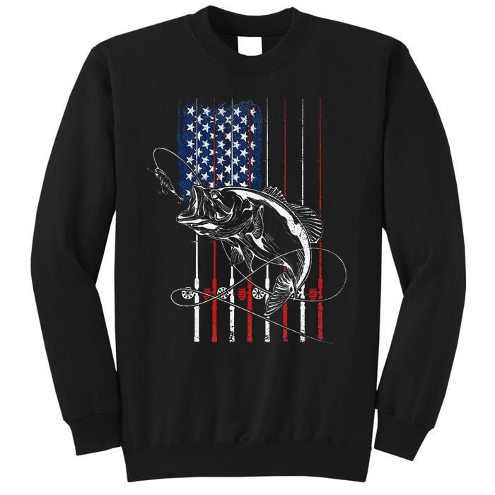 Funny American Flag Fishing Rod Fishing Lover Tall Sweatshirt