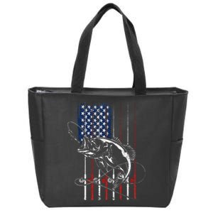 Funny American Flag Fishing Rod Fishing Lover Zip Tote Bag