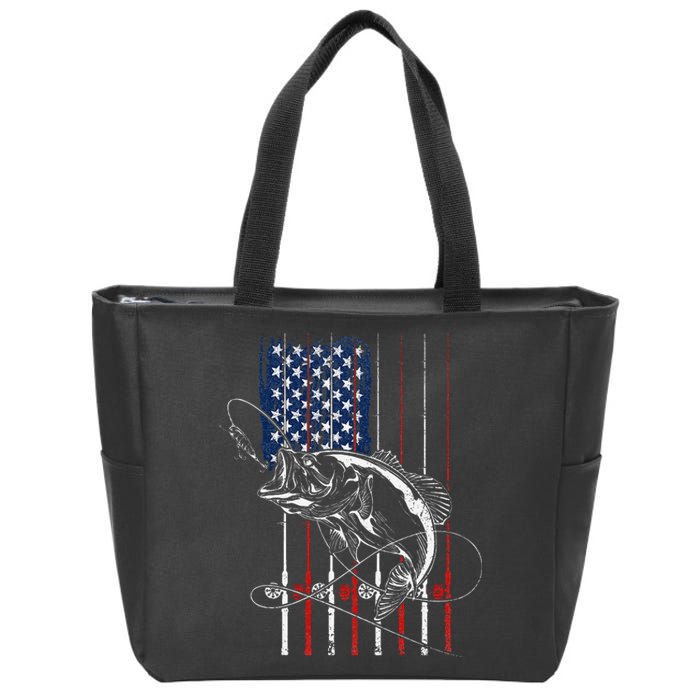 Funny American Flag Fishing Rod Fishing Lover Zip Tote Bag