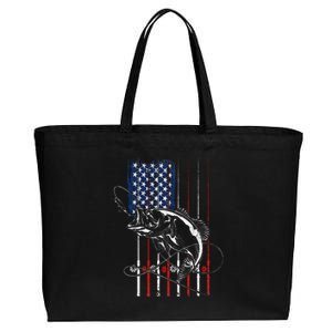 Funny American Flag Fishing Rod Fishing Lover Cotton Canvas Jumbo Tote