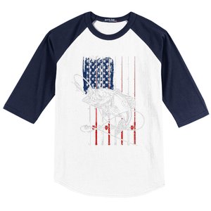 Funny American Flag Fishing Rod Fishing Lover Baseball Sleeve Shirt