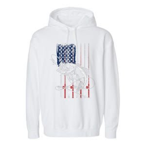 Funny American Flag Fishing Rod Fishing Lover Garment-Dyed Fleece Hoodie