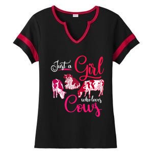 Farm Animal Farmer Girls Gift Just A Girl Who Loves Cow Gift Ladies Halftime Notch Neck Tee