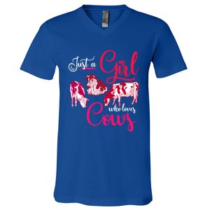 Farm Animal Farmer Girls Gift Just A Girl Who Loves Cow Gift V-Neck T-Shirt