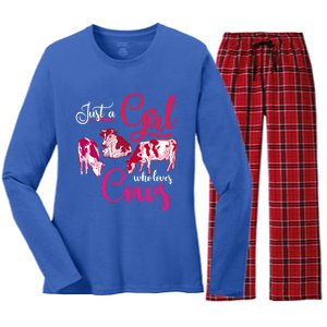 Farm Animal Farmer Girls Gift Just A Girl Who Loves Cow Gift Women's Long Sleeve Flannel Pajama Set 