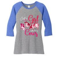 Farm Animal Farmer Girls Gift Just A Girl Who Loves Cow Gift Women's Tri-Blend 3/4-Sleeve Raglan Shirt