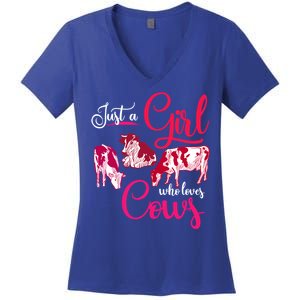 Farm Animal Farmer Girls Gift Just A Girl Who Loves Cow Gift Women's V-Neck T-Shirt