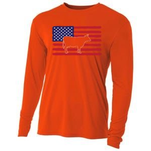 Farmer American Flag Cow Mom And Dad Gift Cooling Performance Long Sleeve Crew