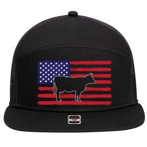 Farmer American Flag Cow Mom And Dad Gift 7 Panel Mesh Trucker Snapback Hat