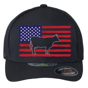 Farmer American Flag Cow Mom And Dad Gift Flexfit Unipanel Trucker Cap