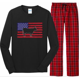 Farmer American Flag Cow Mom And Dad Gift Long Sleeve Pajama Set