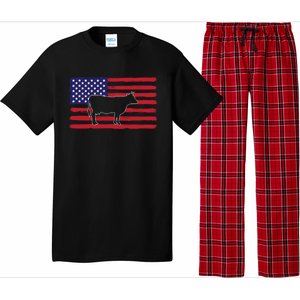 Farmer American Flag Cow Mom And Dad Gift Pajama Set