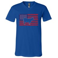 Farmer American Flag Cow Mom And Dad Gift V-Neck T-Shirt