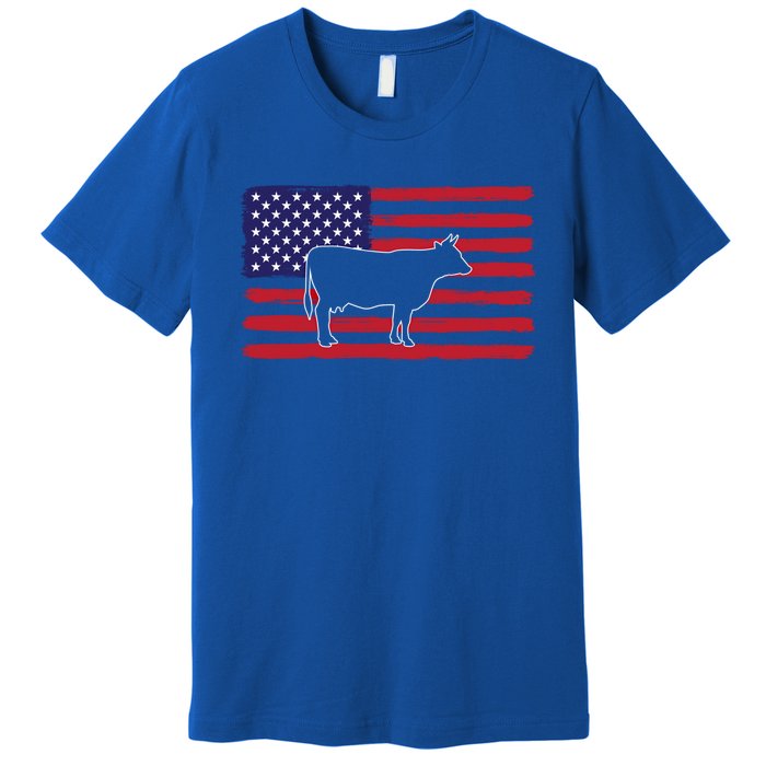 Farmer American Flag Cow Mom And Dad Gift Premium T-Shirt