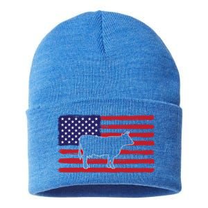 Farmer American Flag Cow Mom And Dad Gift Sustainable Knit Beanie