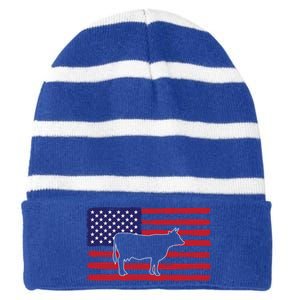 Farmer American Flag Cow Mom And Dad Gift Striped Beanie with Solid Band