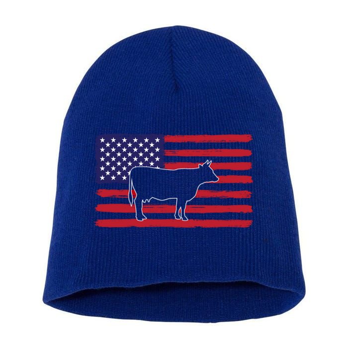 Farmer American Flag Cow Mom And Dad Gift Short Acrylic Beanie