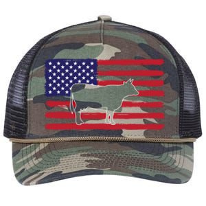 Farmer American Flag Cow Mom And Dad Gift Retro Rope Trucker Hat Cap