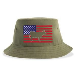 Farmer American Flag Cow Mom And Dad Gift Sustainable Bucket Hat