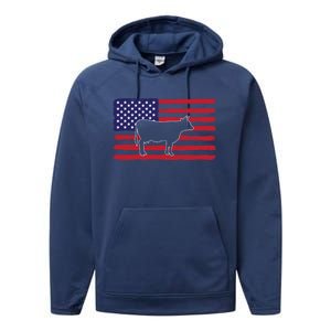 Farmer American Flag Cow Mom And Dad Gift Performance Fleece Hoodie