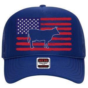 Farmer American Flag Cow Mom And Dad Gift High Crown Mesh Back Trucker Hat