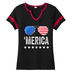 Funny American Flag Patriotic Fourth Ladies Halftime Notch Neck Tee