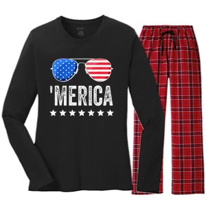 Funny American Flag Patriotic Fourth Women's Long Sleeve Flannel Pajama Set 